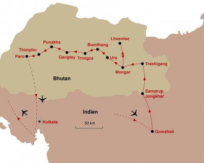Karte Bhutan Indien